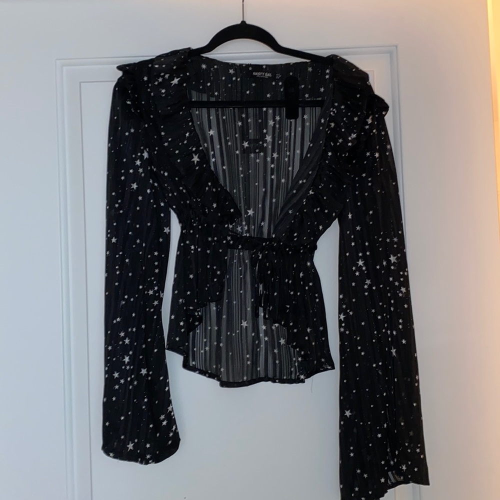 Black sheer tie top